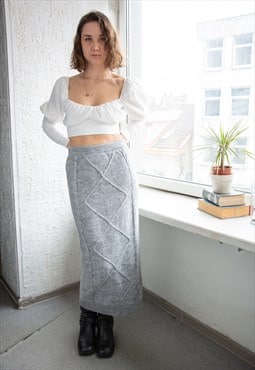 Vintage Authentic Grey Knitted Maxi Stretchy Skirt