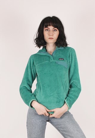 VINTAGE PATAGONIA GREEN FURRY 1/4 BUTTON FLEECE /MM3921