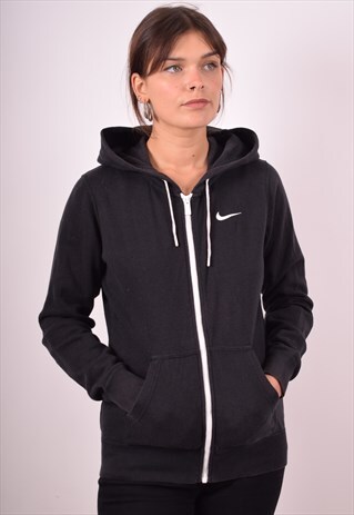 NIKE WOMENS VINTAGE HOODIE JACKET LARGE BLACK 90S