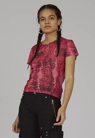 RARE VINTAGE 90'S VERSACE HOT PINK MESH T-SHIRT