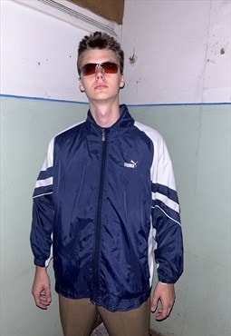 Vintage y2k puffer baggy sport track unisex jacket in blue 
