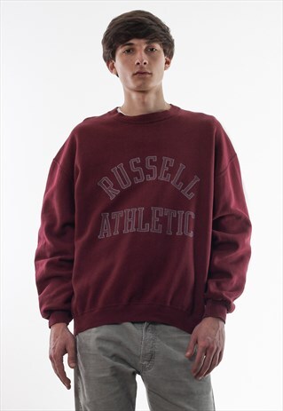 VINTAGE RUSSEL ATHELTIC CREW NECK 90S RED BIG LOGO