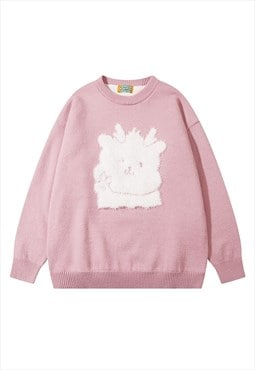 Deer sweater fluffy jumper soft knitted pullover in pink
