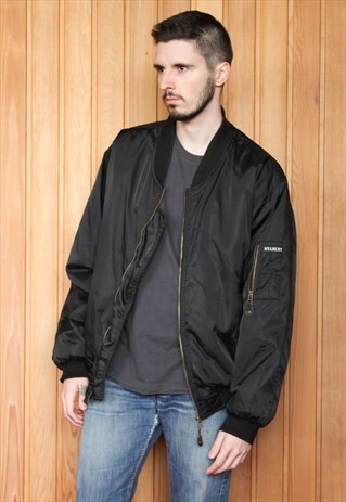 VINTAGE 1990S BLACK PADDED BOMBER JACKET