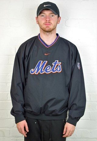 VINTAGE 90'S NIKE METS NYLON PULLOVER JACKET