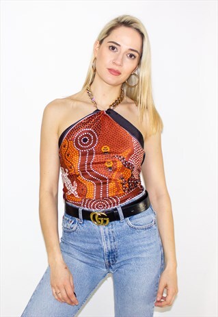 VINTAGE 90'S BACKLESS GOLD CHAIN HALTER TOP