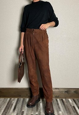 Vintage 70s Leather Pleated Trousers in Earthen Brown 
