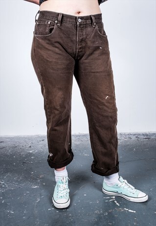 VINTAGE LEVI'S 501 BROWN PAINT MOM JEANS