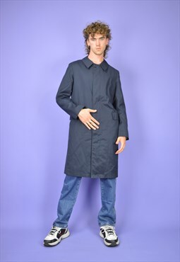  Vintage dark blue classic 80's trench coat
