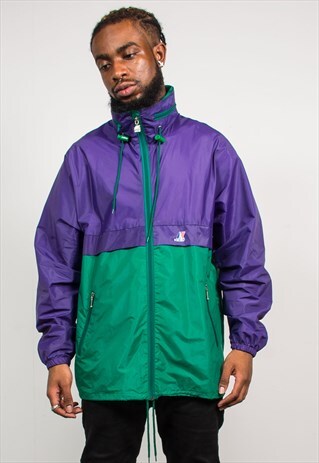 K-WAY VTG 90'S PURPLE GREEN WATERPROOF CAGOULE JACKET