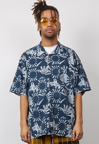 VINTAGE 90'S NAVY JAPANESE-INSPIRED PRINT SHIRT