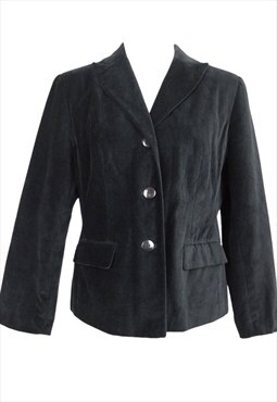 Vintage 80s Blazer Jacket Black Velvet Collared Button Down
