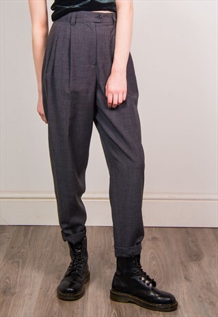 VINTAGE 90'S GREY SMART TAPERED HIGH WAIST TROUSERS