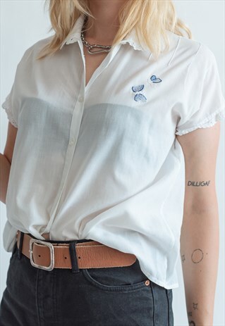 VINTAGE MINIMAL 60S BLOUSE WITH EMBROIDERY
