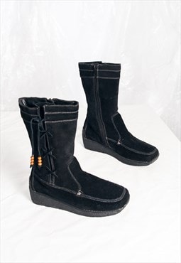 Vintage Y2K Platform Boots in Black Leather