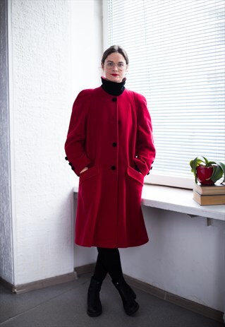 VINTAGE 80'S RED WOOL SWING COAT