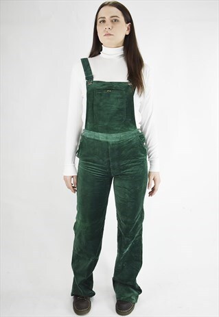 INCREDIBLE PAIR OF VINTAGE GREEN VELVET OVER ALL DUNGAREES