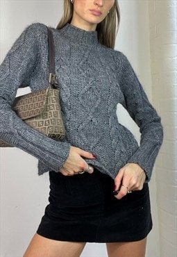 Vintage Y2k Knitted Wool Jumper Grey