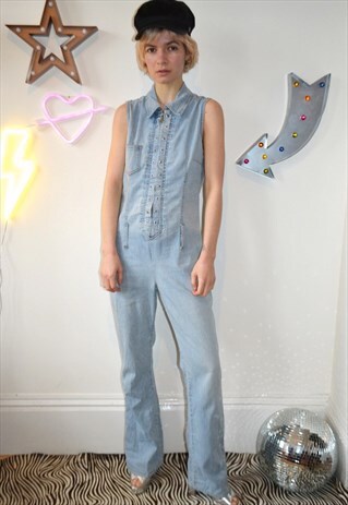 VINTAGE Y2K DENIM ZIP-UP FLARED JUMPSUIT