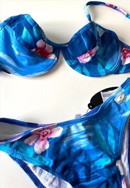 Y2K Deadstock Floral Print Unserwire Bikini Set