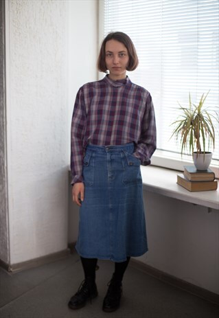 VINTAGE 80'S BLUE MIDI DENIM HIGH WAISTED SKIRT