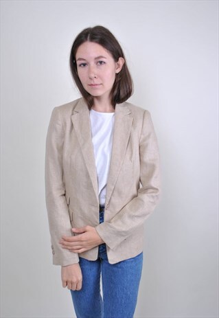 VINTAGE BEIGE BLAZER, 90S CASUAL JACKET, SUIT TOP, SIZE S