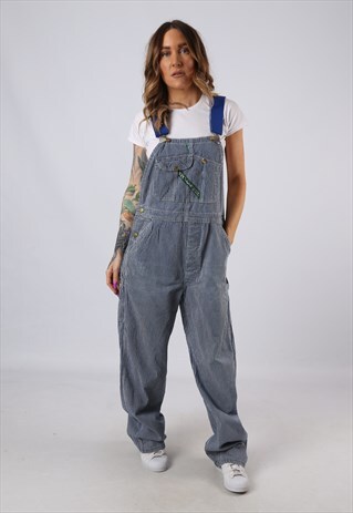 VINTAGE DENIM STRIPED DUNGAREES BICH REWORKED UK 12 (FACS)