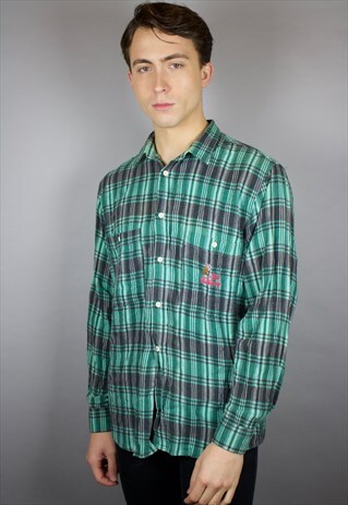 RARE VINTAGE BEST COMPANY CHECKED SHIRT IN GREEN WITH LOGO