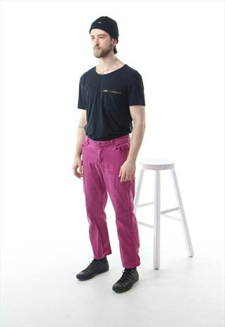 PINK STRAIGHT JEANS / HIGH WAISTED DENIM PANTS