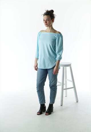FUNKY BLUE SHIRT / OFF SHOULDER SHIRT / SUMMER BLOUSE
