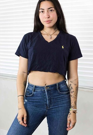 VINTAGE POLO RALPH LAUREN CROP TOP REWORKED LOGO 90S X 2.6
