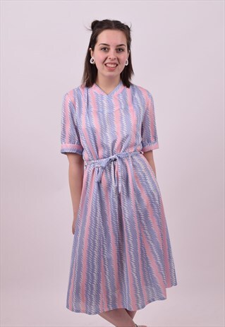 VINTAGE 70'S PASTEL CRAZY PRINT DRESS SIZE 10 12 14 16