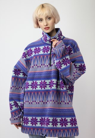 VINTAGE 90'S OVERSIZE PATTERNED FLEECE SWEATSHIRT IN MULTI