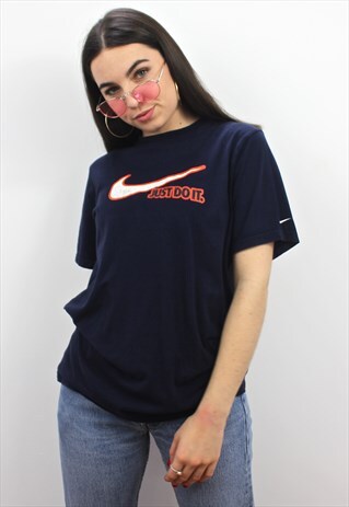 90'S RETRO NAVY SPELL-OUT T-SHIRT