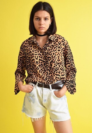 90'S RETRO LEOPARD PRINT OVERSIZED SHIRT TOP