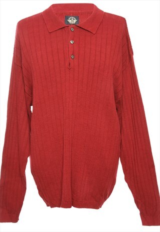 RED CABLE KNIT POLO NECK JUMPER - L