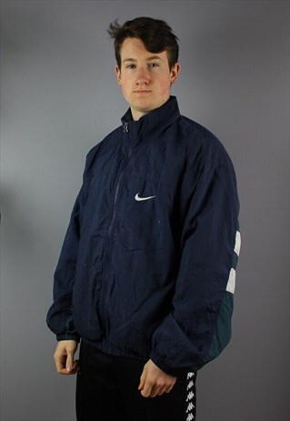 VINTAGE NIKE WINDBREAKER JACKET NAVY GREEN EMBROIDERED