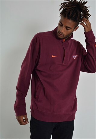 VINTAGE NIKE VIRGINIA TECH 1/4 ZIP SWEATSHIRT JUMPER MAROON