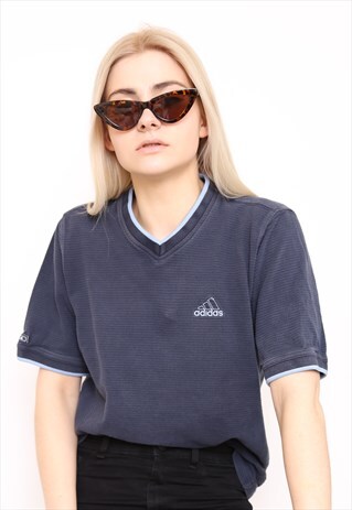 VINTAGE 90S ADIDAS BLUE RIBBED TOP T-SHIRT