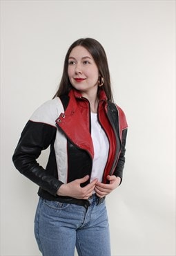 Leather Motorcycle Jacket, 90s black Moto jacket, Size S