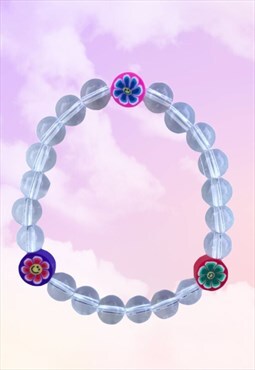 Groovy Happy Flowers - Clear Quartz Beaded Gemstone Bracelet