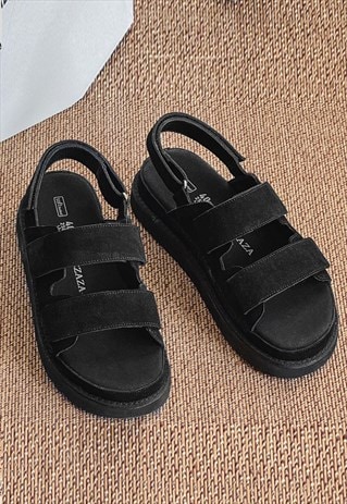 Platform sandals black suede gladiator shoes chunky sole