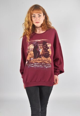 VINTAGE BURGUNDY RED DOG GRAPHIC PRINT SWEATSHIRT