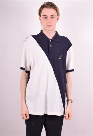 NAUTICA MENS VINTAGE POLO SHIRT XL WHITE 90S