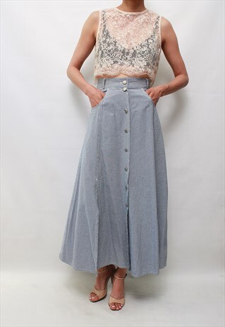 VINTAGE 80' UNIQUE BEAUTIFUL DENIM CHECKED MAXI SKIRT