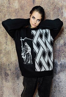 Gothic sweater premium grunge jumper grim reaper top black