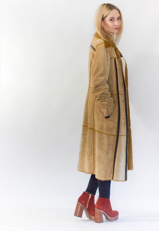VINTAGE SUEDE AUTUMN SHEARLING COAT