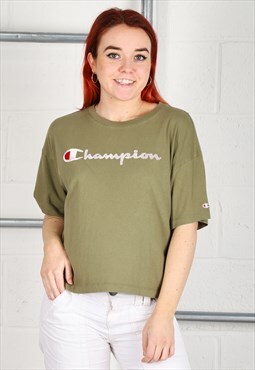 Vintage Champion T-Shirt in Green Short Sleeve Crop Tee XL