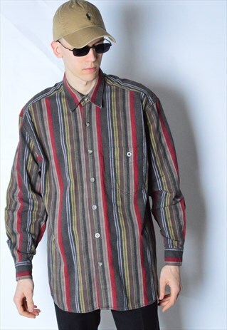 VINTAGE 90S COLOURFUL STRIPED LONG SLEEVE SHIRT