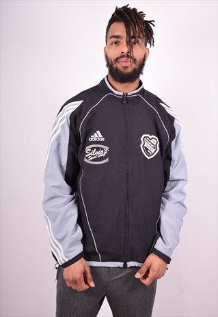 ADIDAS MENS VINTAGE TRACKSUIT TOP JACKET LARGE BLACK 90'S